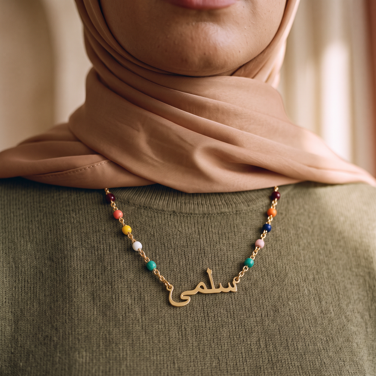 Custom Name Necklace 18k – Colourful Bead Chain